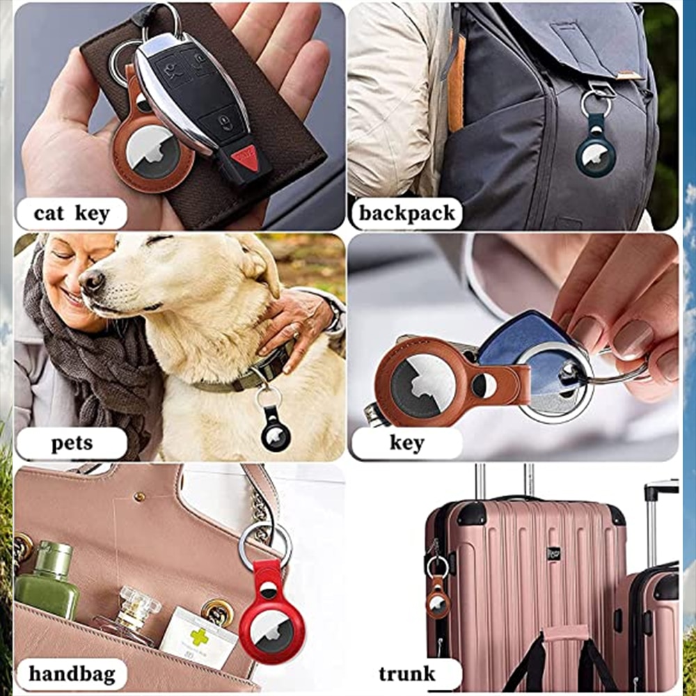 Leather Keychain for Apple Airtags Case Protective Cover Bumper Shell Tracker Accessories Anti-scratch Air Tag Key Ring Holder