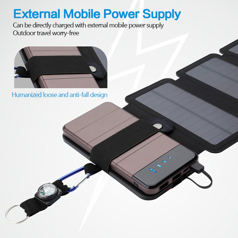 Folding Outdoor Solar Panel Charger Portable 5V 2.1A USB Output Devices Camp Hiking Backpack Travel Power Supply For Smartphones