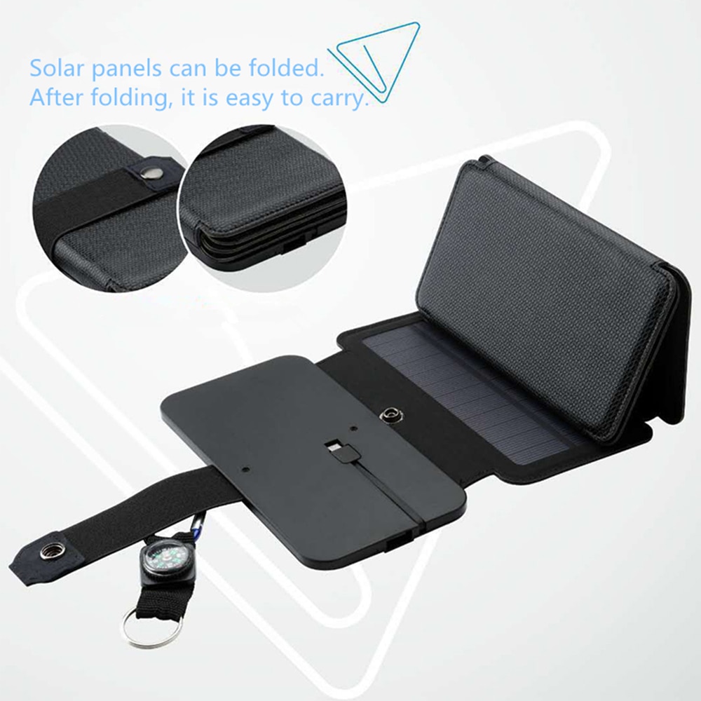 Folding Outdoor Solar Panel Charger Portable 5V 2.1A USB Output Devices Camp Hiking Backpack Travel Power Supply For Smartphones