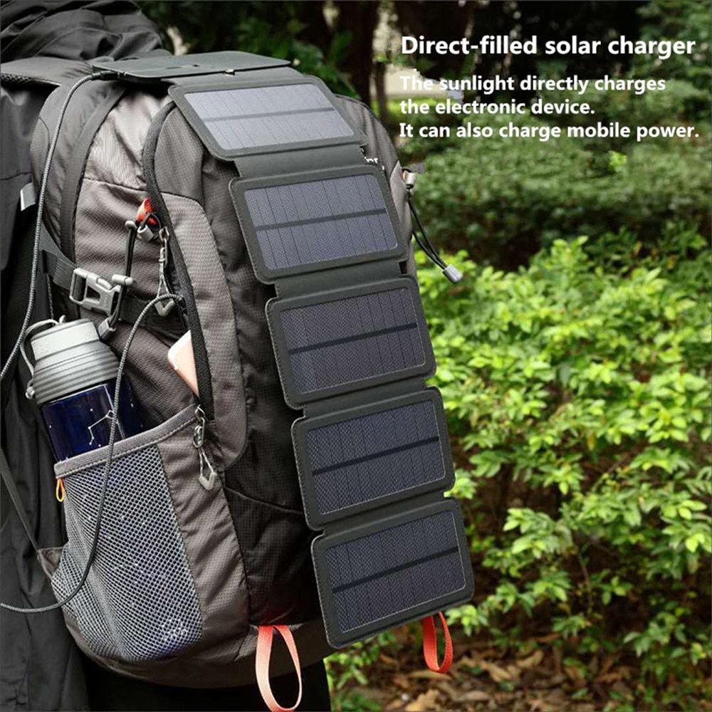 Folding Outdoor Solar Panel Charger Portable 5V 2.1A USB Output Devices Camp Hiking Backpack Travel Power Supply For Smartphones