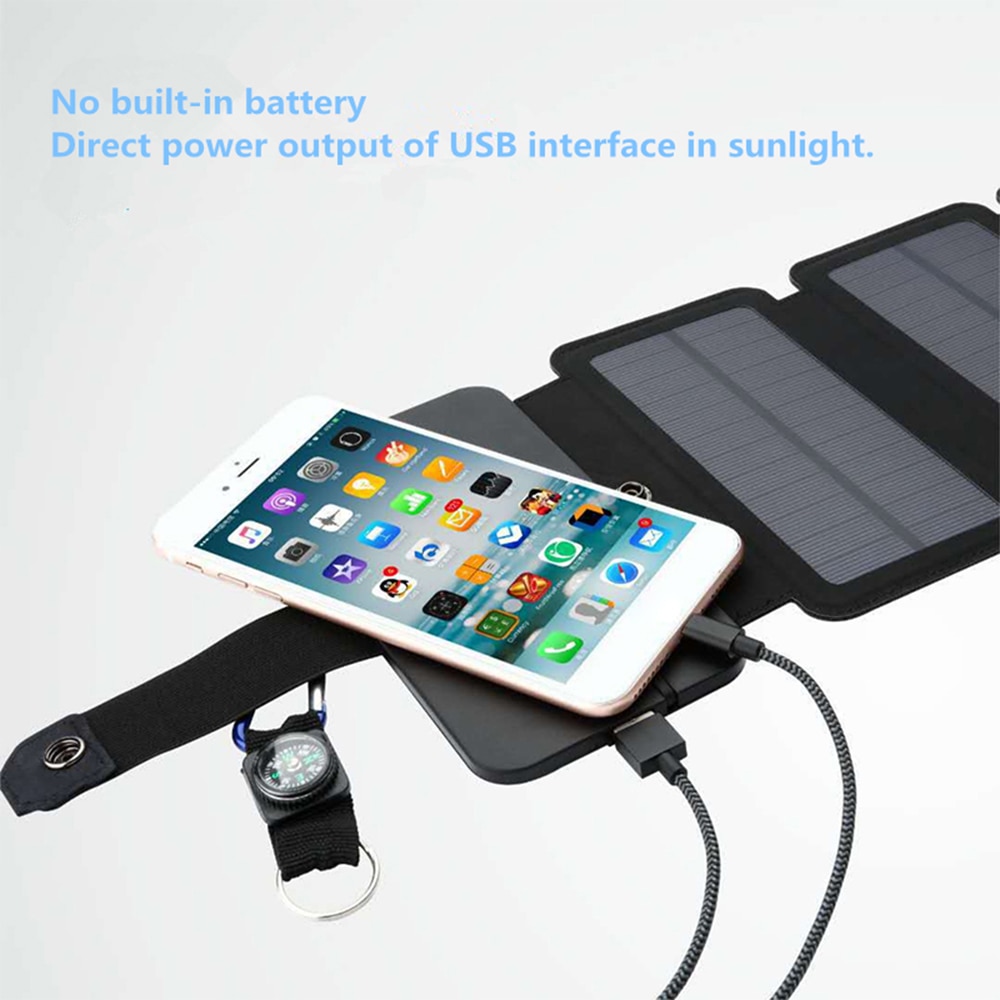 Folding Outdoor Solar Panel Charger Portable 5V 2.1A USB Output Devices Camp Hiking Backpack Travel Power Supply For Smartphones