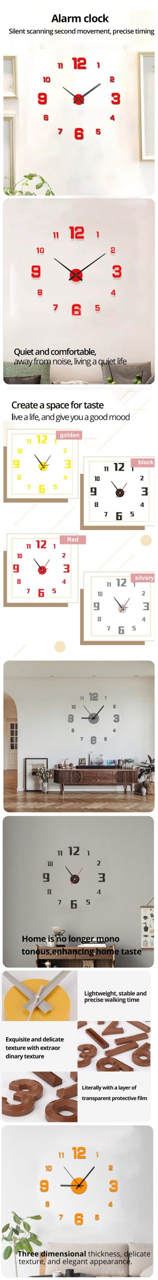 Creative Frameless DIY Wall Clock Wall Decal Home Silent Clock Living Room Office Wall Decoration