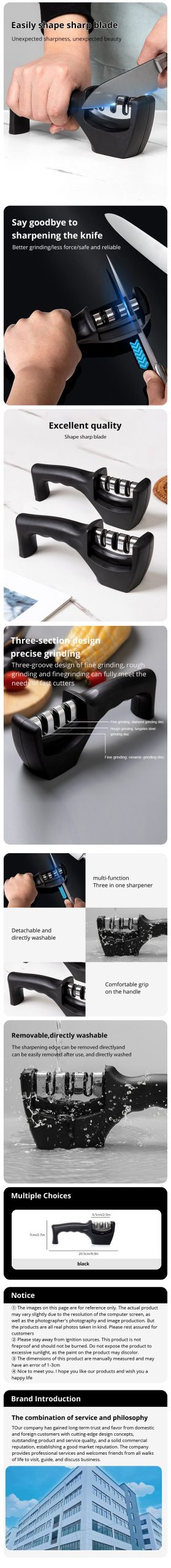 3 Stages Type Quick Sharpening Tool Knife Sharpener Handheld Multi Function With Non Slip Base Kitchen Knives
