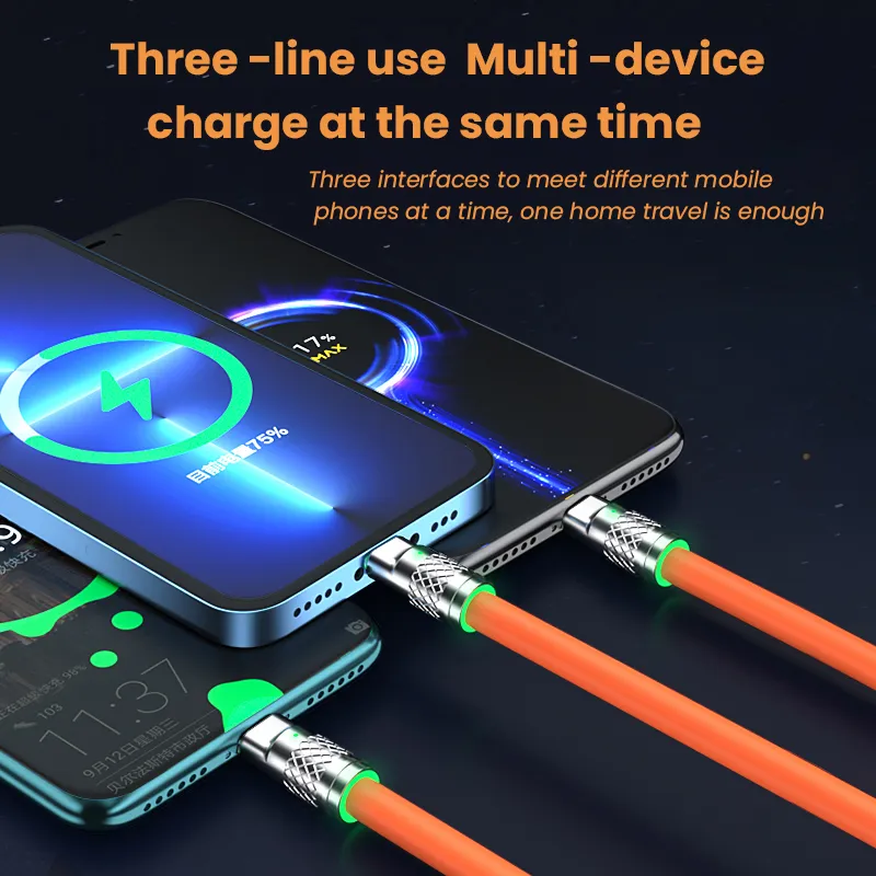 3 in1 6A 120W Fast Charging Micro USB Type C Cable For Huawei Honor Samsung Xiaomi Redmi OPPO VOVO Phone Charger USB Cable