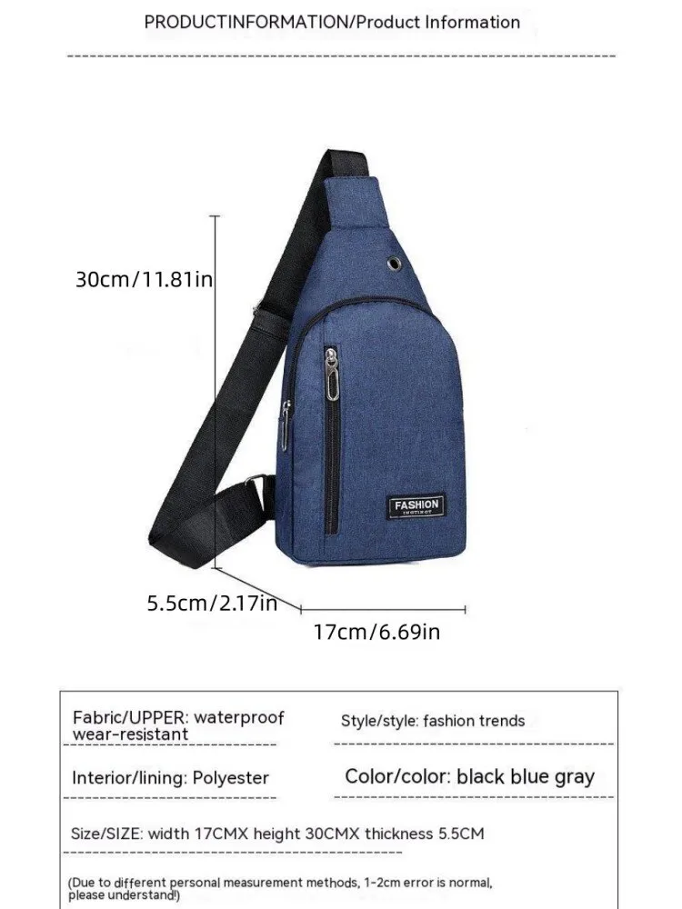 Black Oxford Cloth Single Shoulder Crossbody Bag Casual Sports Men Outdoor Trend Sling Bag